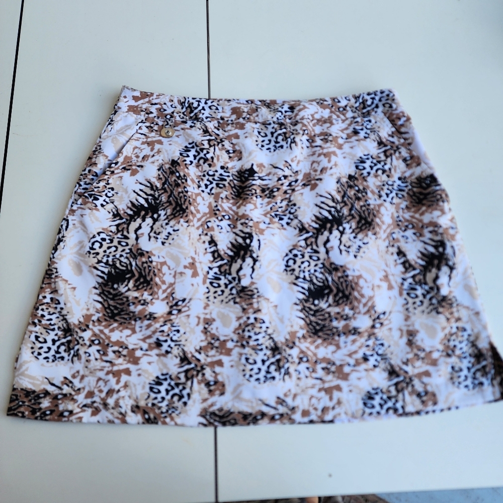 Allyson AW Whitmore Golf Skort Leopard Print Athletic Skort Beige Skirt Sz 12